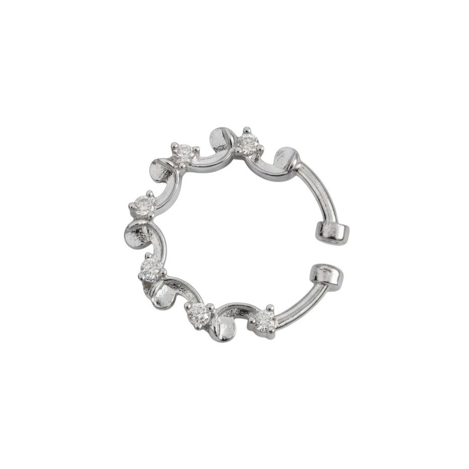 Rhodium Plated Curved Segment CZ Nose Pin