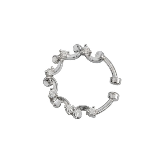 Rhodium Plated Curved Segment CZ Nose Pin