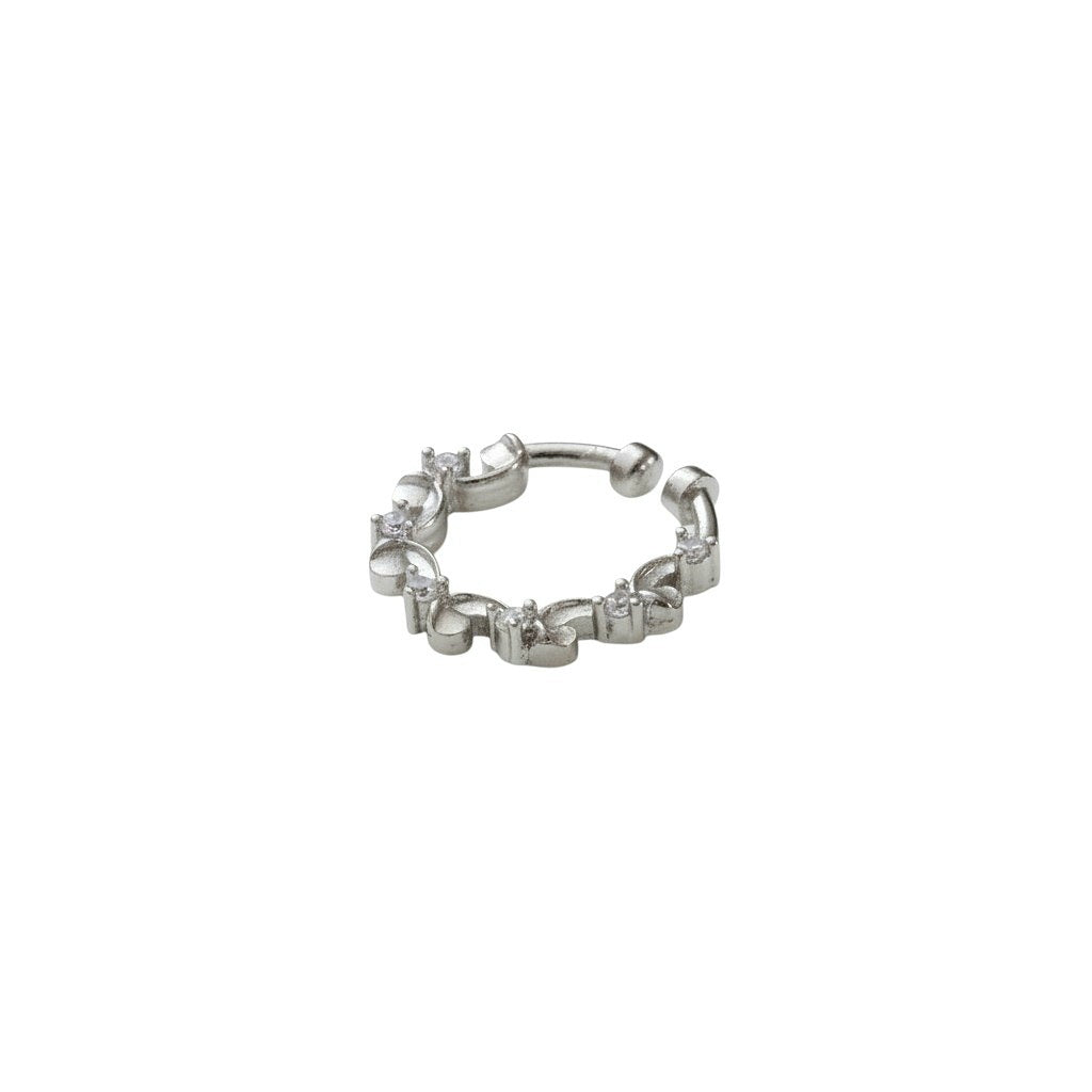 Rhodium Plated Curved Segment CZ Nose Pin