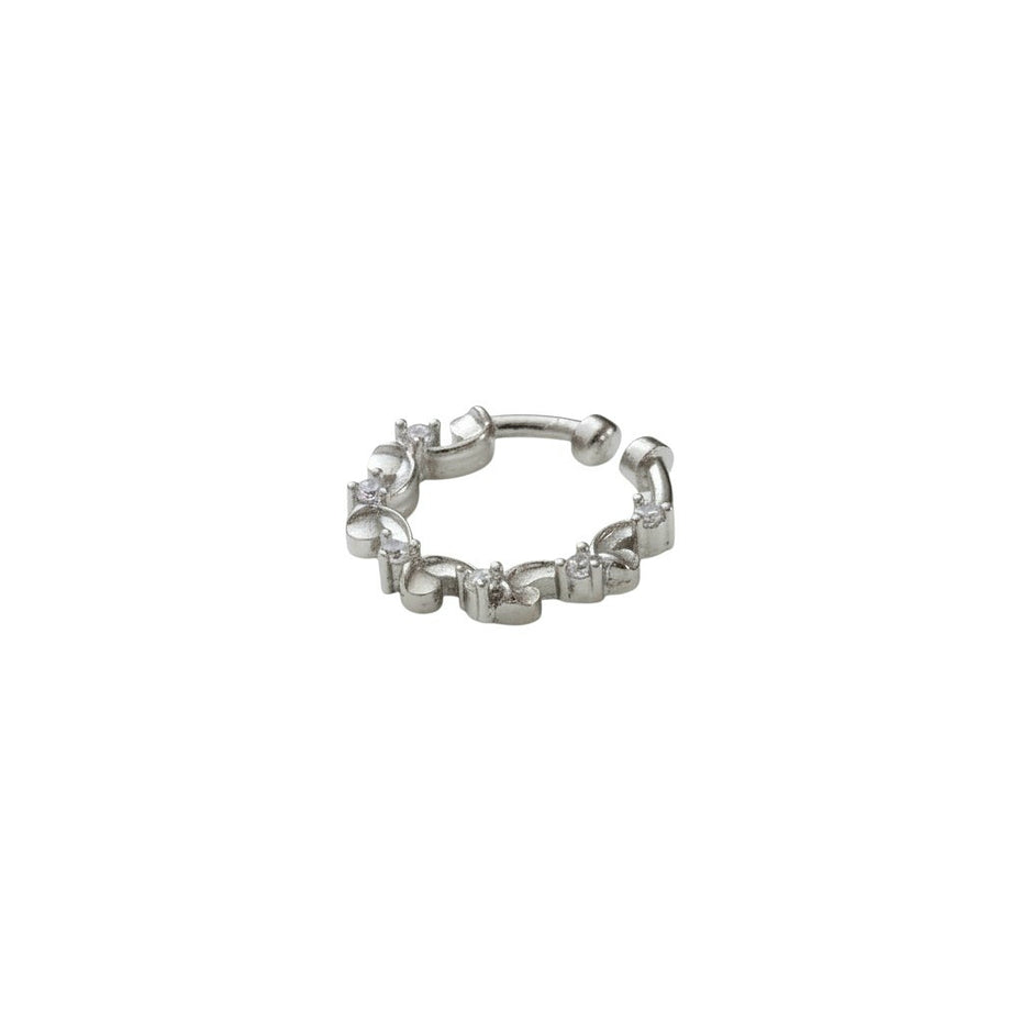 Rhodium Plated Curved Segment CZ Nose Pin