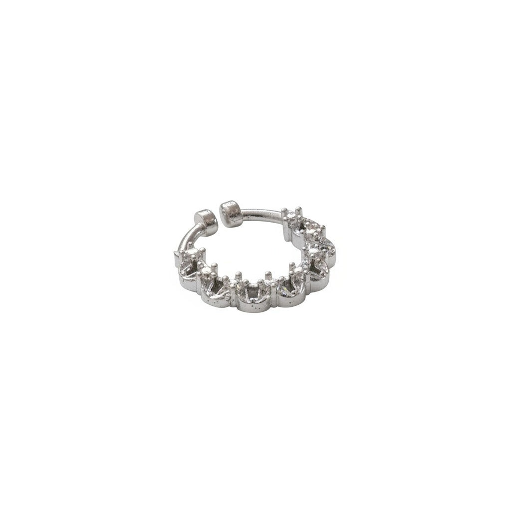 Rhodium Plated Crown Design CZ Nose Pin
