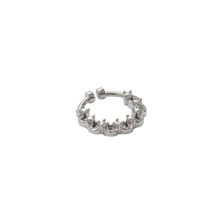 Rhodium Plated Crown Design CZ Nose Pin