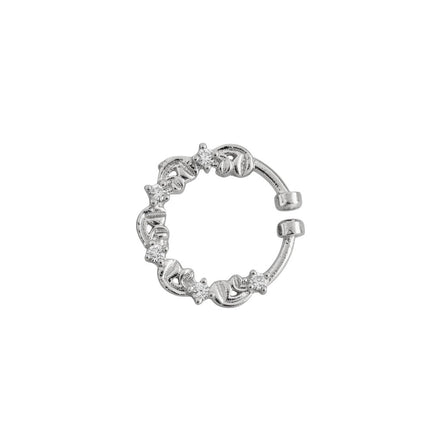 Rhodium Plated Leaf Design CZ Nose Pin