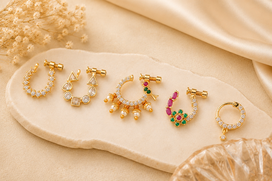 Elegant Multi-Stone Floral Design Non-Pierced Pressing Nose Ring Set