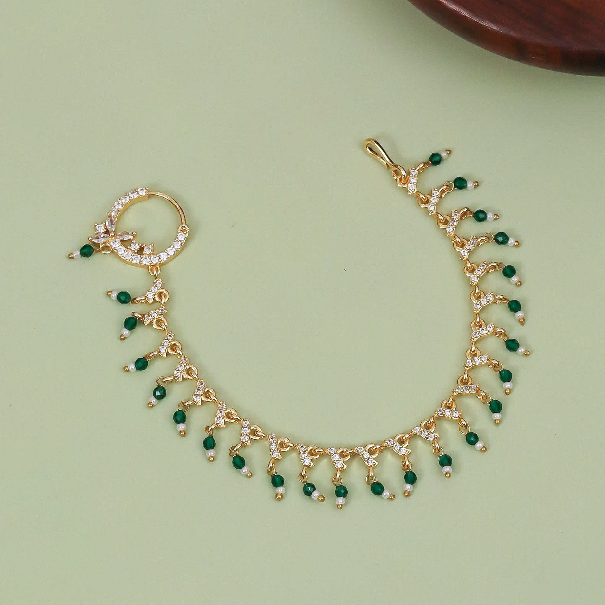 Floral Beaded Traditional Stone Studded Nose Pin