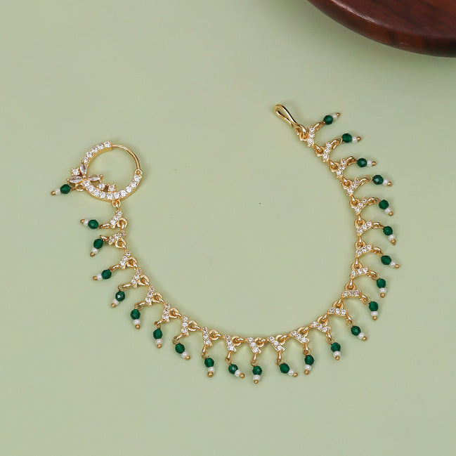 Floral Beaded Traditional Stone Studded Nose Pin