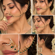 Floral Beaded Traditional Stone Studded Nose Pin