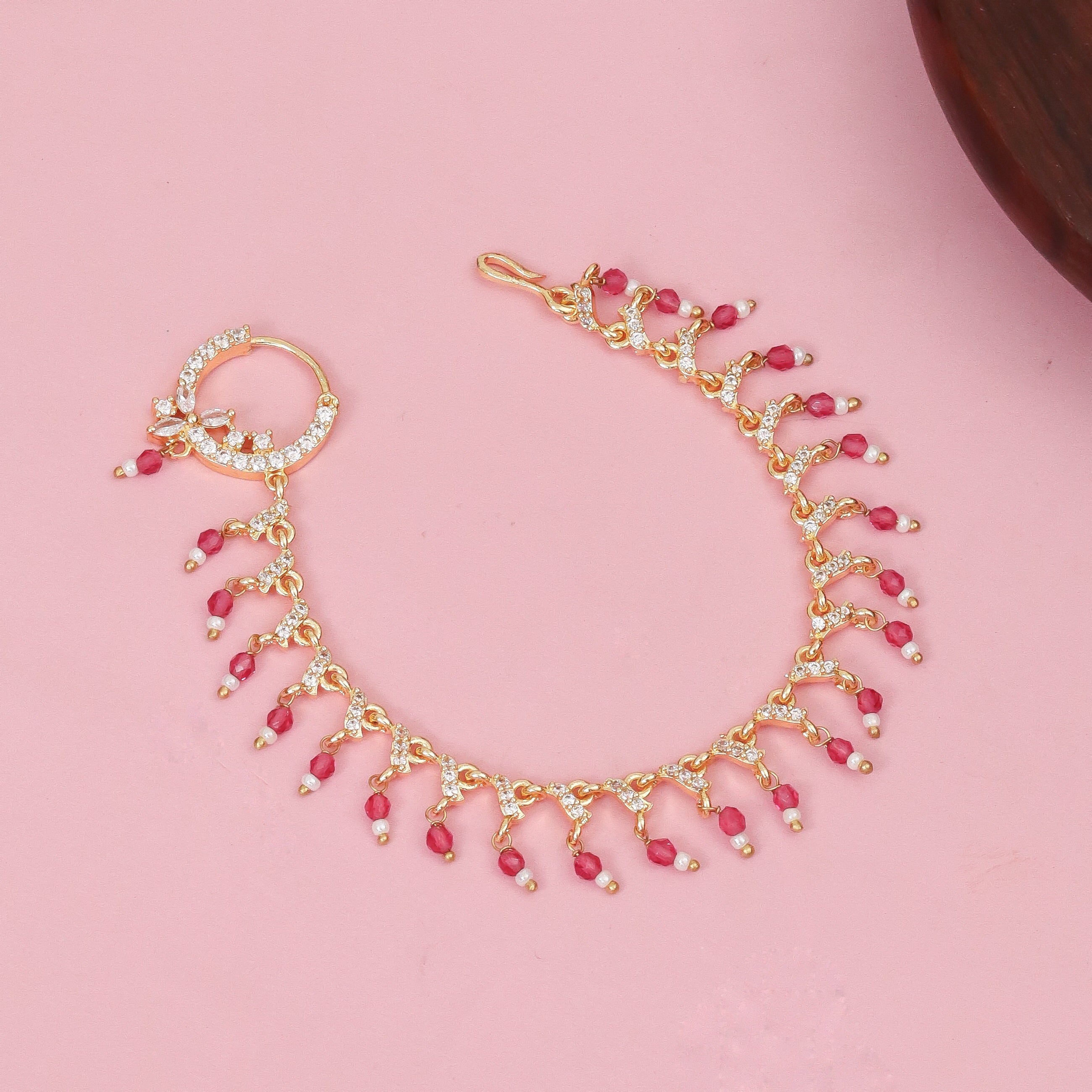 Floral Beaded Traditional Stone Studded Nose Pin