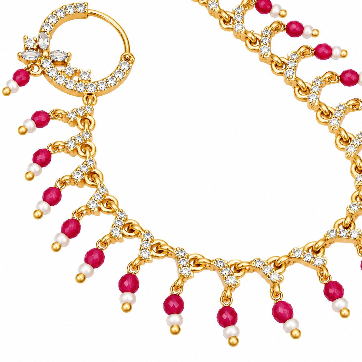 Floral Beaded Traditional Stone Studded Nose Pin