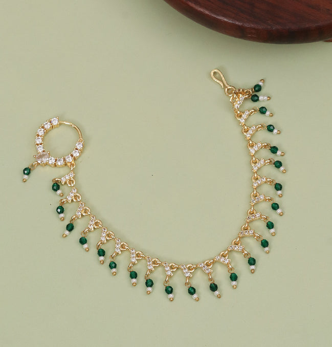 Stone Studded Beaded Drop Nose Ring