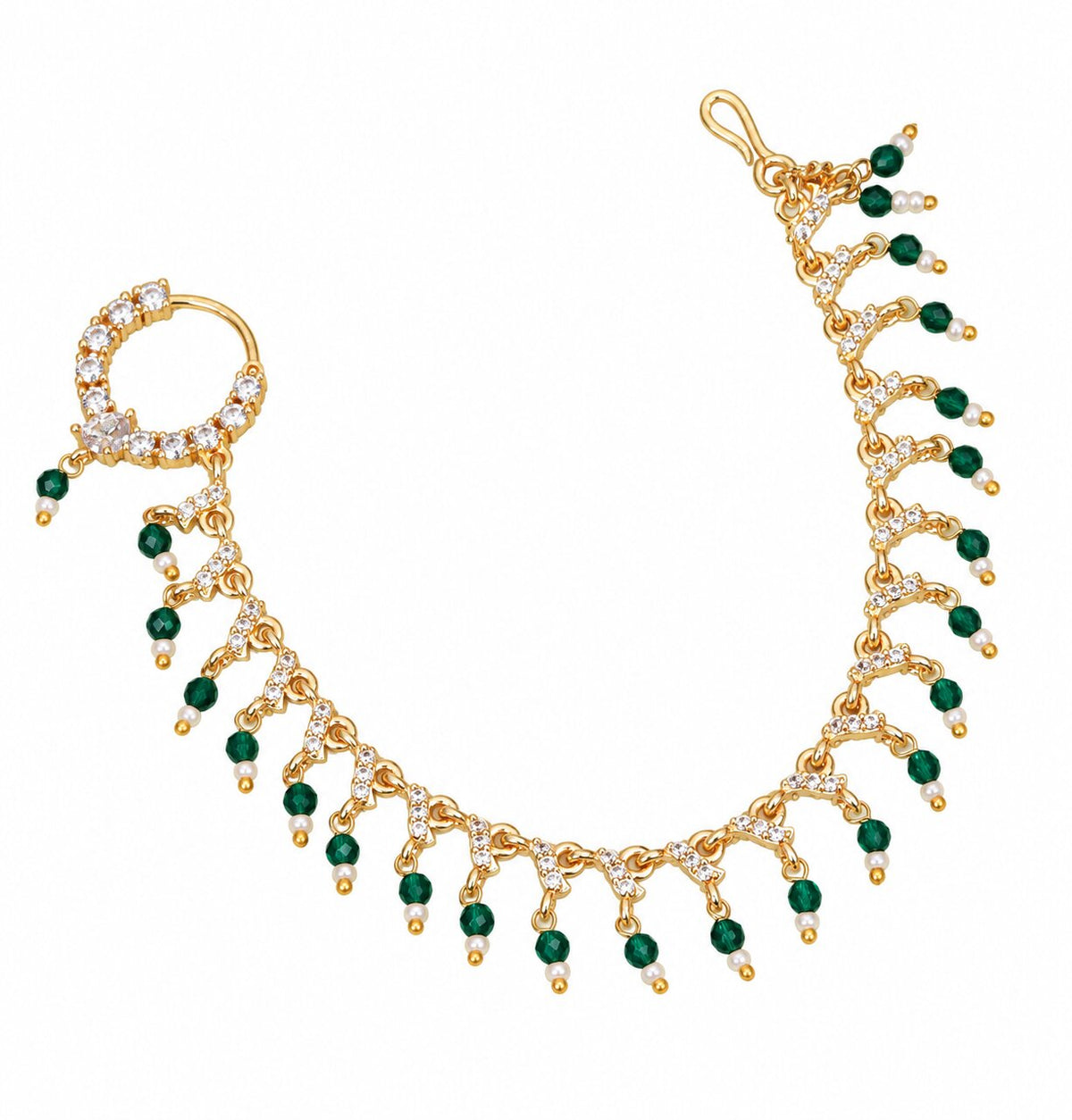 Stone Studded Beaded Drop Nose Ring