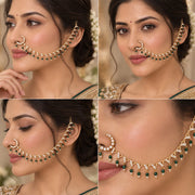 Stone Studded Beaded Drop Nose Ring
