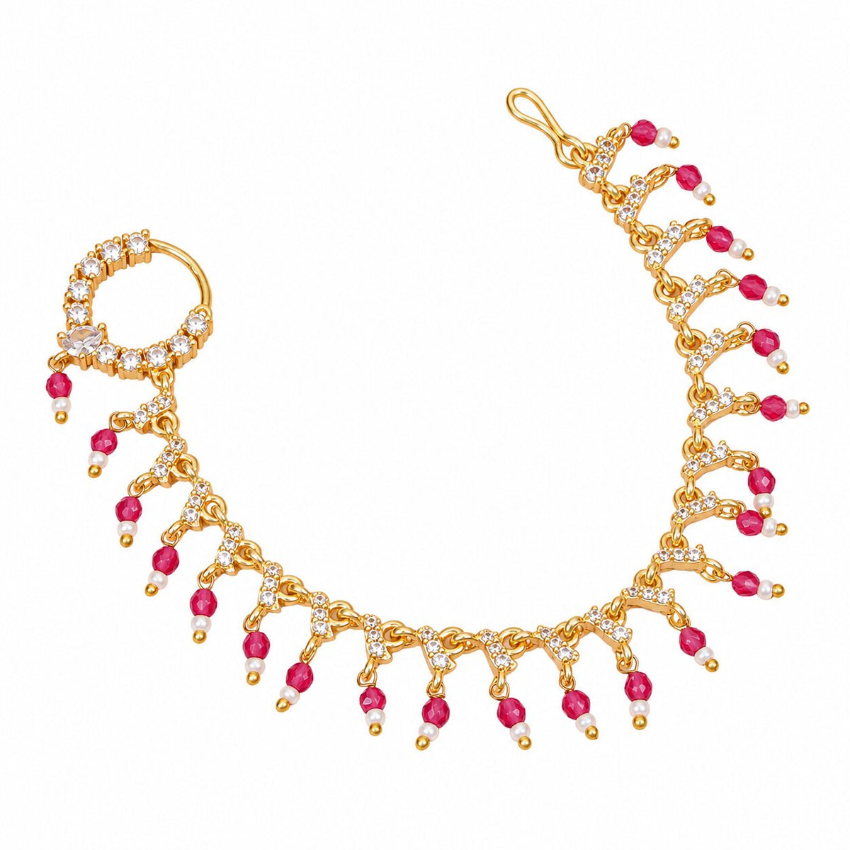 Stone Studded Beaded Drop Nose Ring