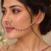 Stone Studded Beaded Drop Nose Ring