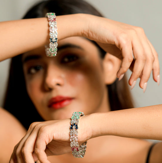 Radiant Navratan Rhodium Bangles (Pack of 2)