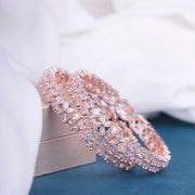 Rose Gold Plated Floral Crystal Stone Studded Bangles Set (Pack of 2)