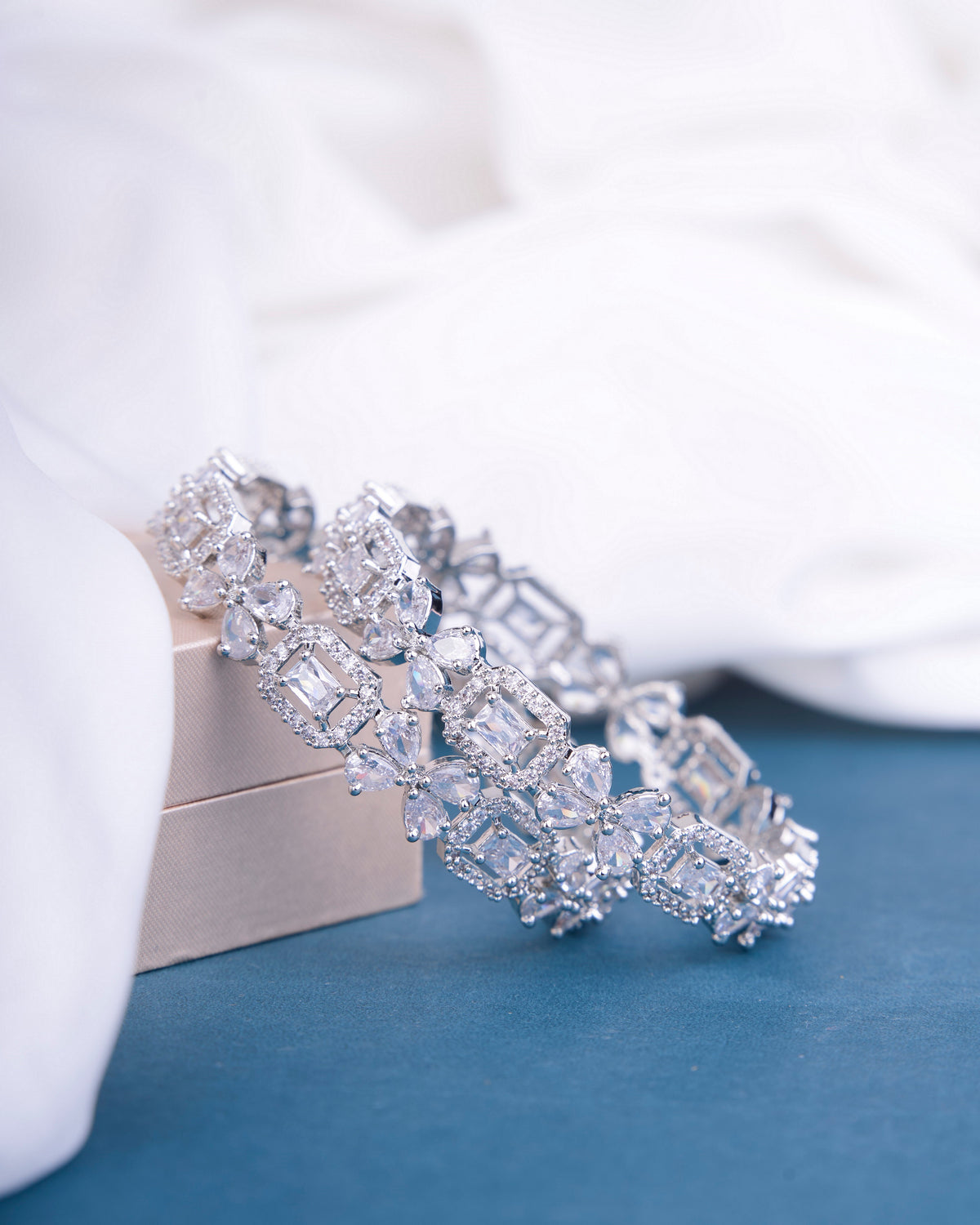 Shimmering Rhodium Plated Bangles Set (Pack of 2)