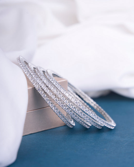 Timeless Rhodium Plated Crystal Bangles Set Pack of 4