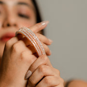 Enchanting Rose Gold Plated Double Row Crystal Stone Studded Bangles Set (Pack of 4)
