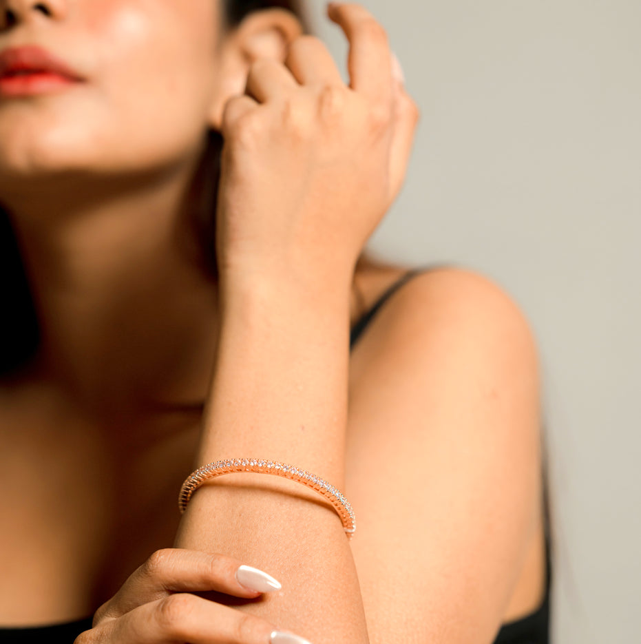 Graceful White Rose Gold Bangles (Pack of 2)