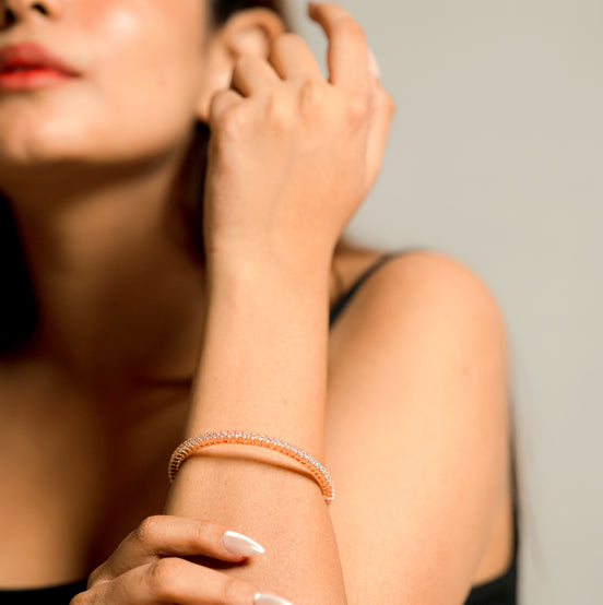 Graceful White Rose Gold Bangles (Pack of 2)