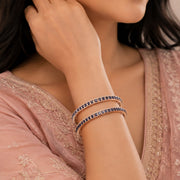 Rose Gold Plated American Diamond Rectangular Baguette Pattern Bangles Set (Pack of 2)