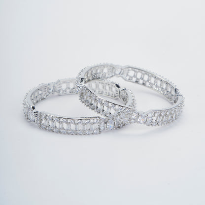 Pure Elegance Rhodium Bangles Set (Pack of 2) - Opal Touch