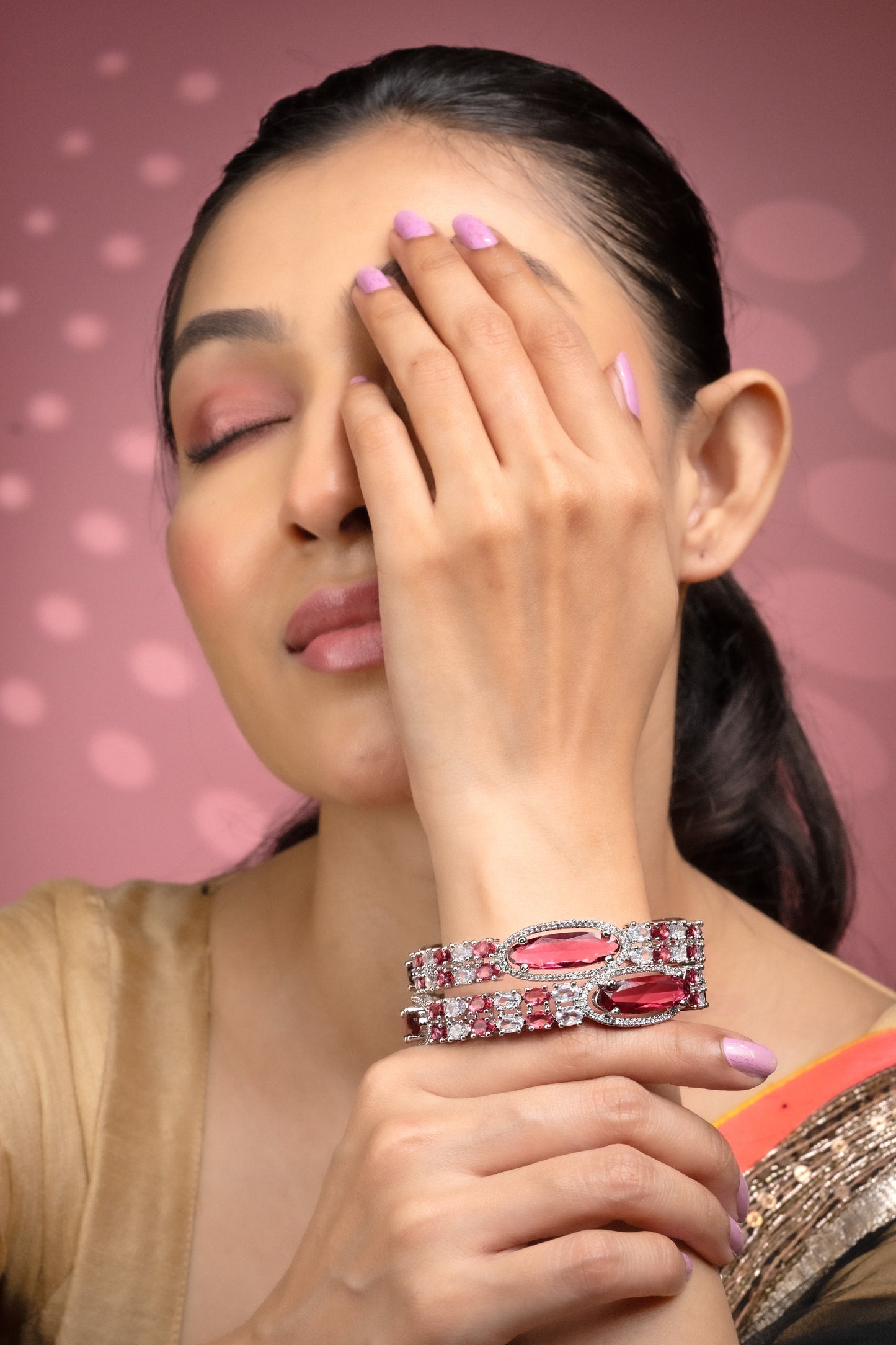 Rhodium Rose Mint Bangles Set  (Pack of 2)