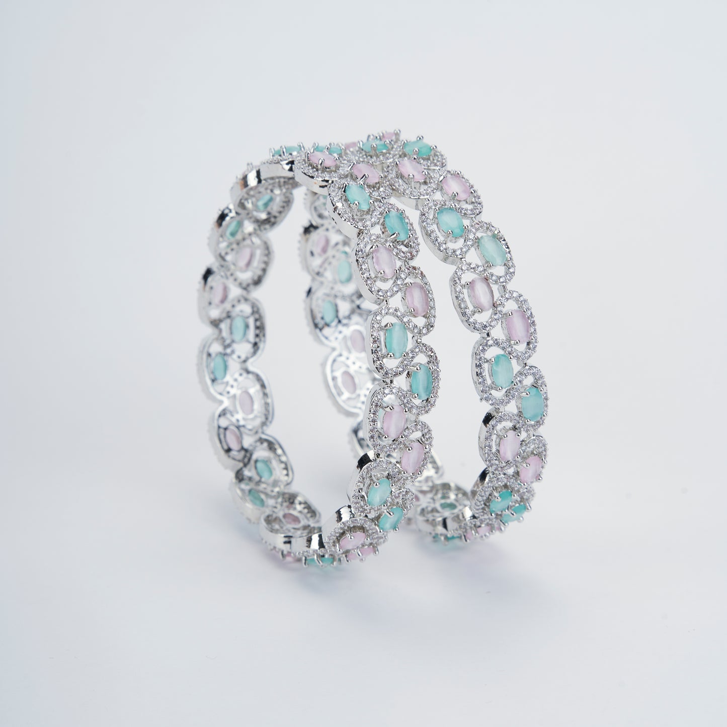 Minty Fresh Rhodium Bangles Set