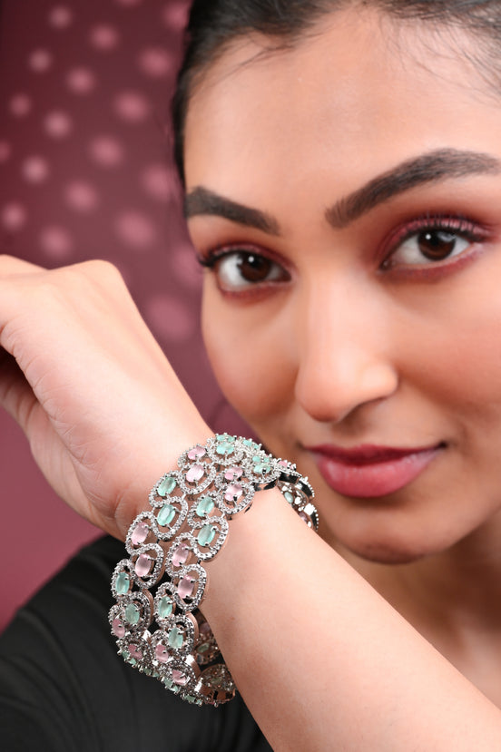 Minty Fresh Rhodium Bangles Set (Pack of 2) Multicolor