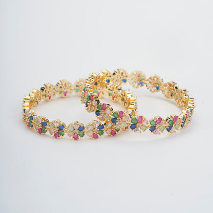 Multicolored Gold Plated Bangles Set (Pack of 2) - Opal Touch