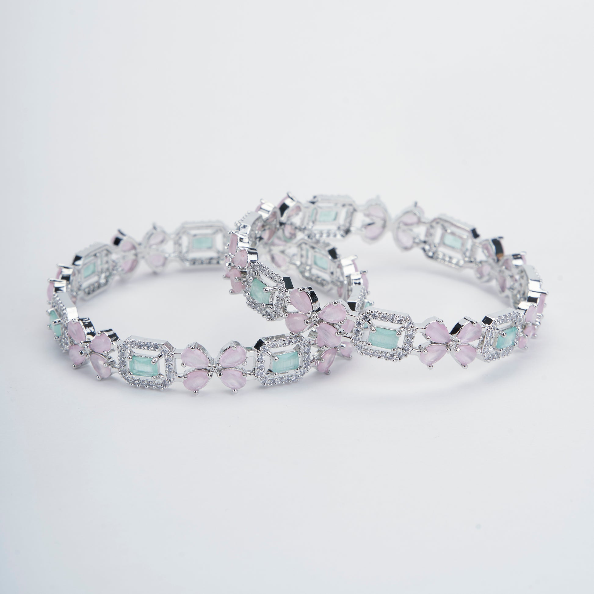 Minty Fresh Rhodium Bangles Set (Pack of 2) - Opal Touch