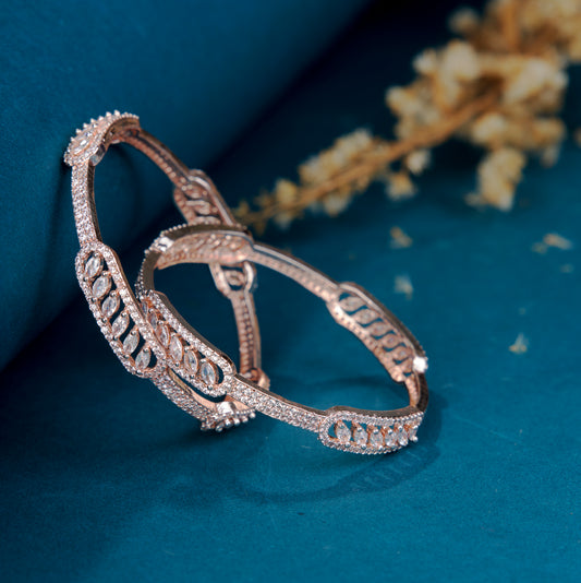 Elegant Rose Gold Bangles Set (Pack of 2) - Opal Touch