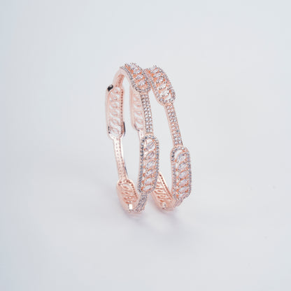 Elegant Rose Gold Bangles Set (Pack of 2) - Opal Touch