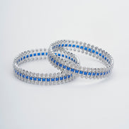 Rhodium Plated American Diamond Beaded Border Pattern Designer Bangles Set  (Pack of 2)