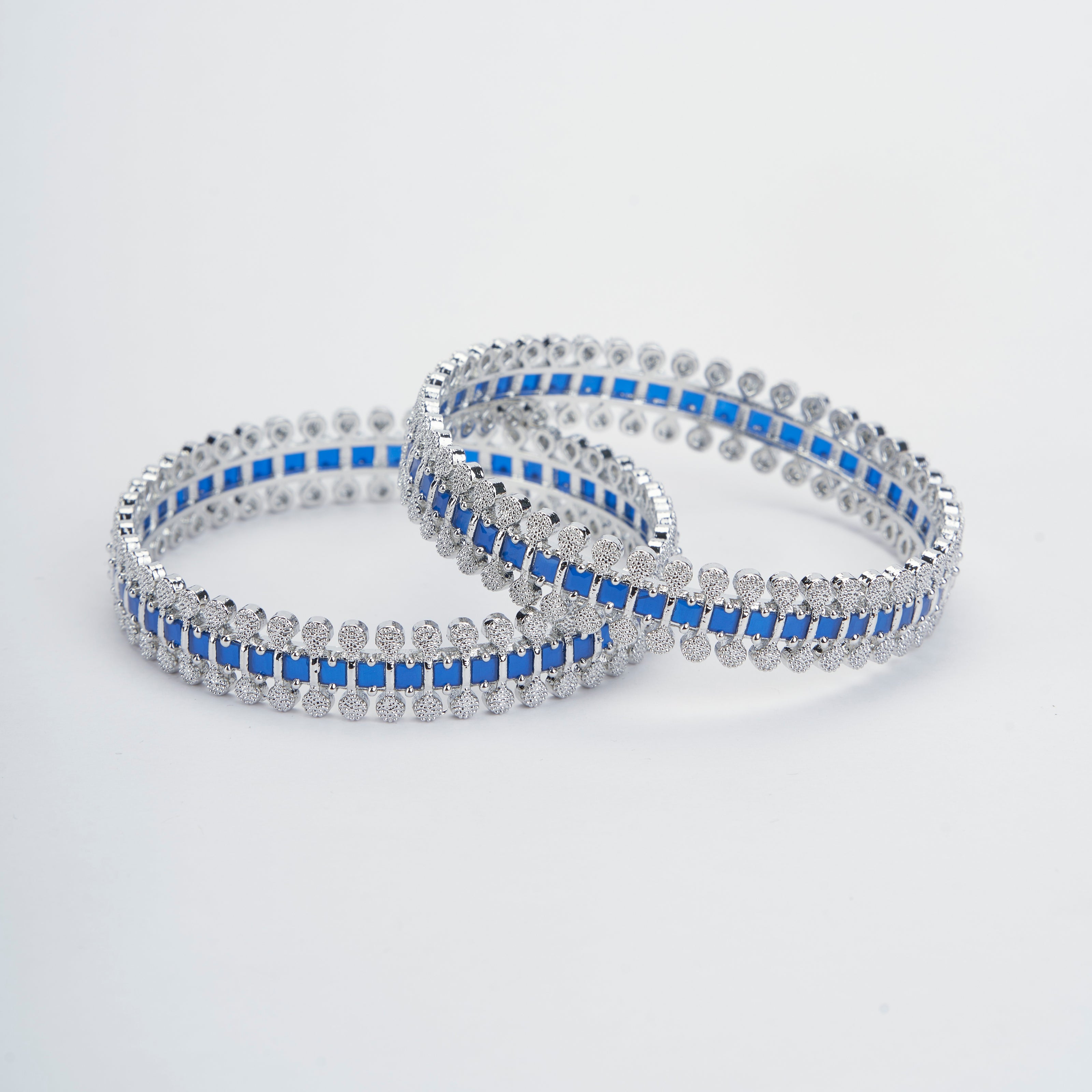 Rhodium Plated American Diamond Beaded Border Pattern Designer Bangles Set  (Pack of 2)