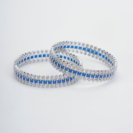 Rhodium Plated American Diamond Beaded Border Pattern Designer Bangles Set  (Pack of 2)