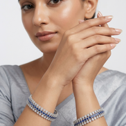 Rhodium Plated American Diamond Beaded Border Pattern Designer Bangles Set  (Pack of 2)