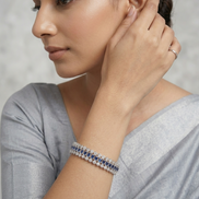Rhodium Plated American Diamond Beaded Border Pattern Designer Bangles Set  (Pack of 2)