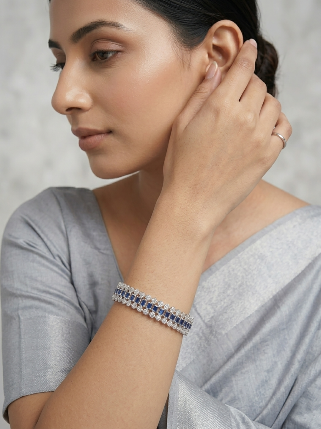 Rhodium Plated American Diamond Beaded Border Pattern Designer Bangles Set  (Pack of 2)