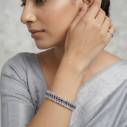 Rhodium Plated American Diamond Beaded Border Pattern Designer Bangles Set  (Pack of 2)