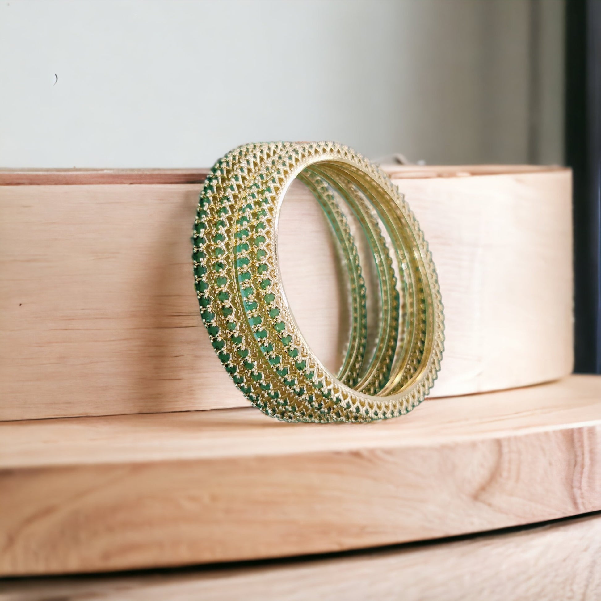 Golden Green Extravaganza Bangles Set (Pack of 4) - Opal Touch