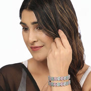 Rhodium Plated American Diamond Floral Pattern Designer Bangles Set ( Pack Of 2)