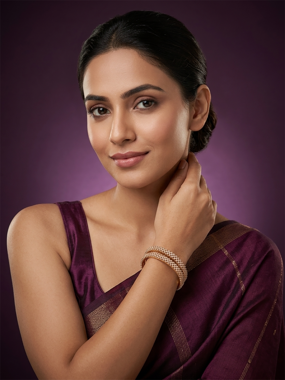 Gold Plated American Diamond Double Row Pattern Designer Bangles Set (Pack of 2)