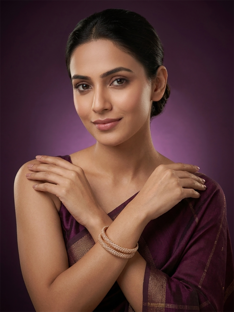 Gold Plated American Diamond Double Row Pattern Designer Bangles Set (Pack of 2)