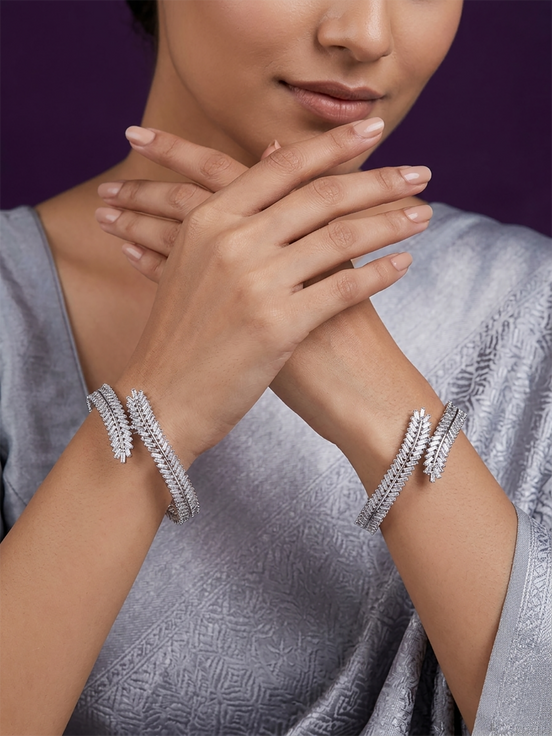 Cascading Twilight Whispers Rhodium Bangles (Pack of 2)