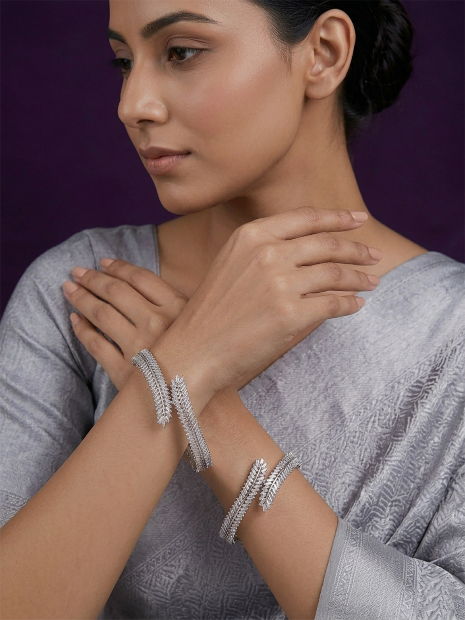 Cascading Twilight Whispers Rhodium Bangles (Pack of 2)