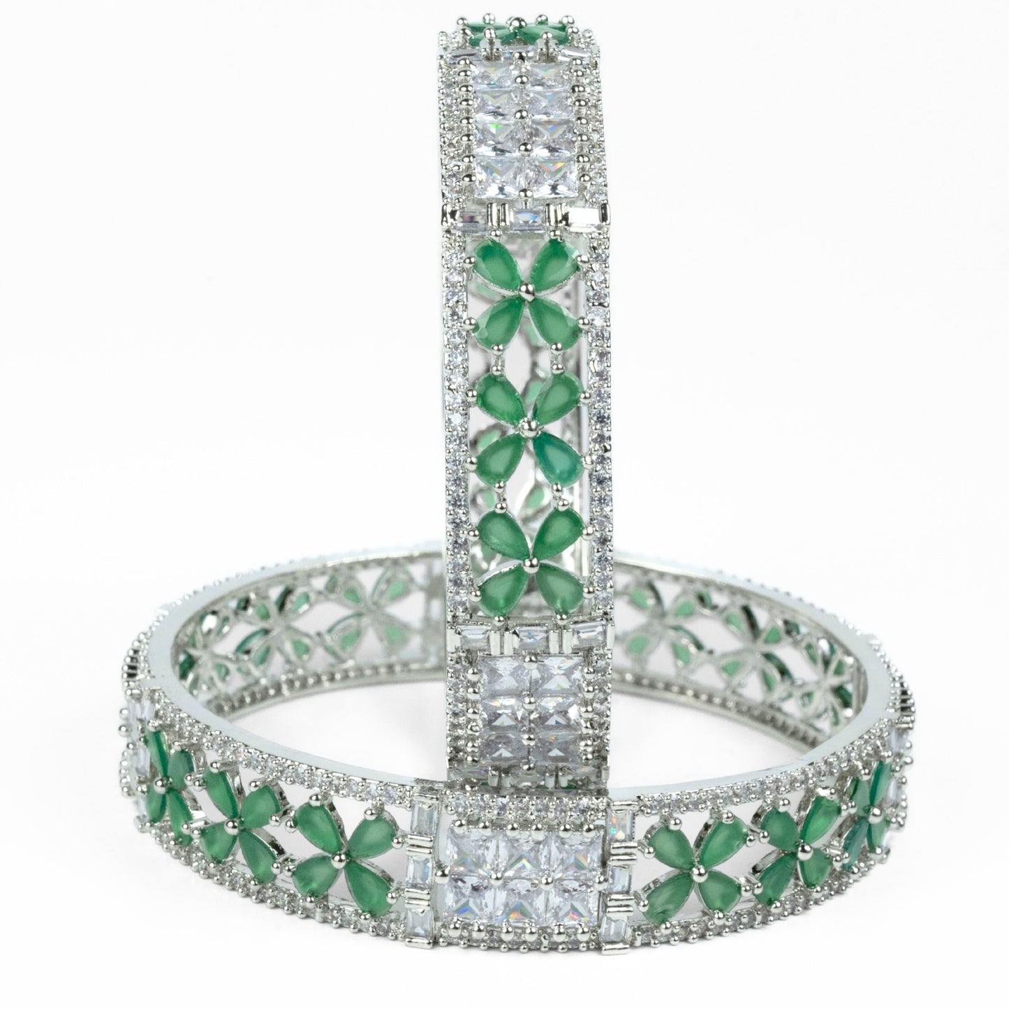 Crimson Flower Rhodium Bangles (Pack of 2)