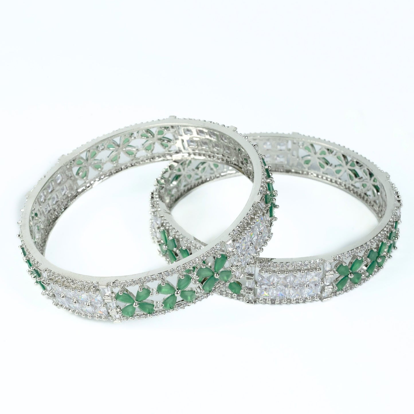 Crimson Flower Rhodium Bangles (Pack of 2)