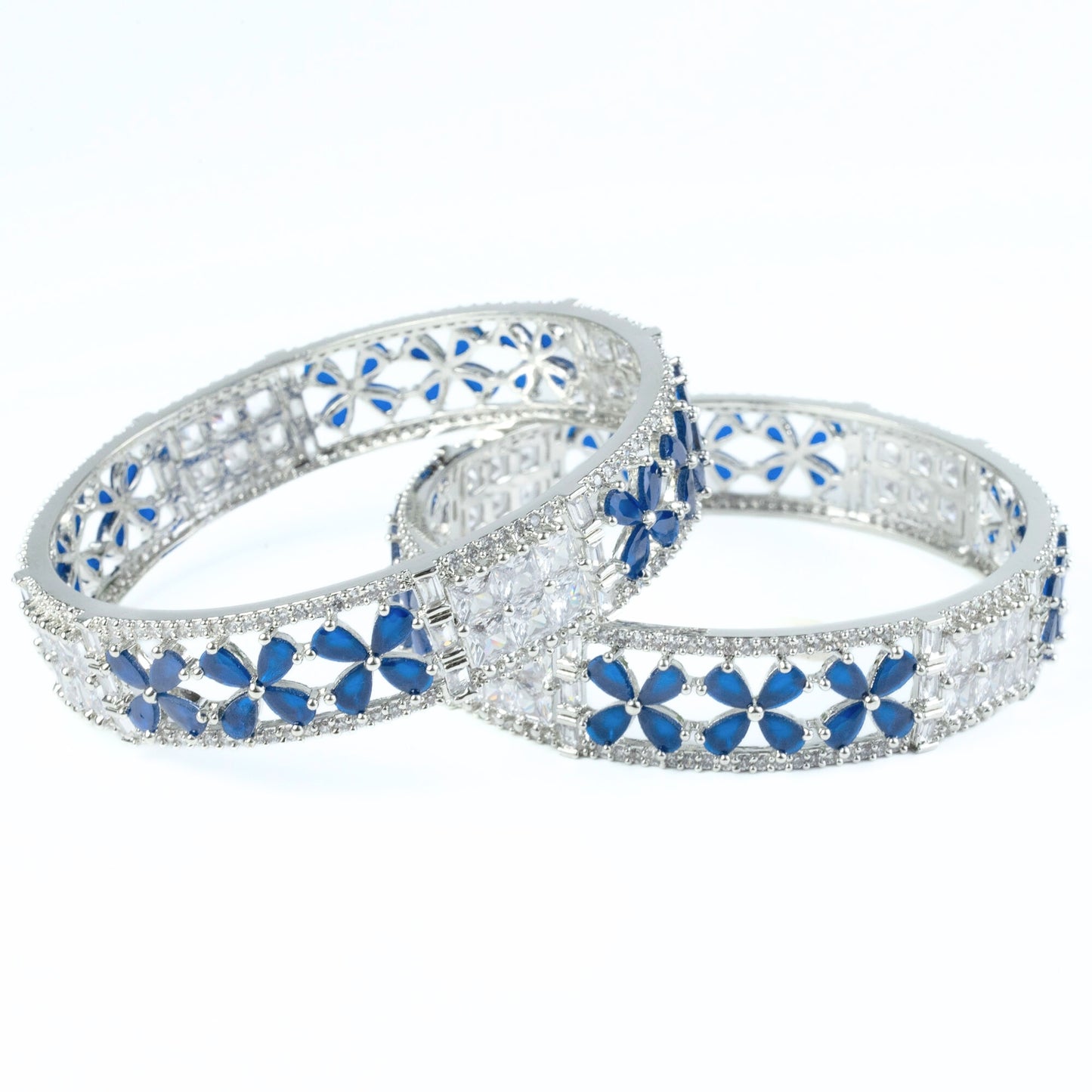 Crimson Flower Rhodium Bangles (Pack of 2)
